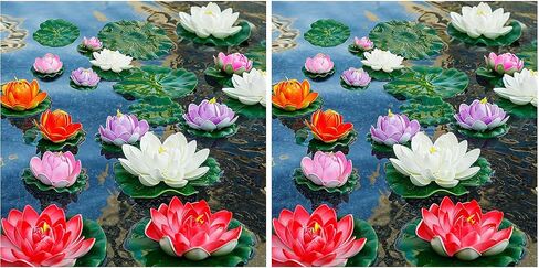 WhistenFla Artificial Lily Pads for Pond, 11in & 6in Artificial Flowers Floating Foam Lotus Flower with Fake Lily Pads, for Pool Garden Koi Fish Pond Aquarium Pool Wedding Decor, 14PCS in Saudi Arabia