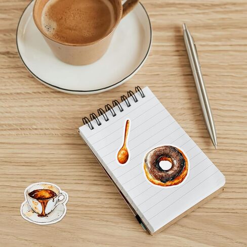 Dessert Coffee Stickers - 50 Pcs Waterproof Vinyl Coffee Bean for Water Bottle, Laptop, Phone Case, Cup, Guitar - Coffee Shop Stickers for Teens & Adults in Saudi Arabia