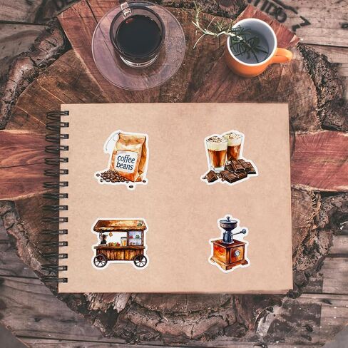 Dessert Coffee Stickers - 50 Pcs Waterproof Vinyl Coffee Bean for Water Bottle, Laptop, Phone Case, Cup, Guitar - Coffee Shop Stickers for Teens & Adults in Saudi Arabia