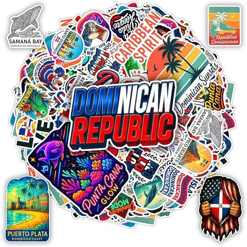 100 PCS Dominican Republic Stickers Pack, Caribbean Travel Vinyl Waterproof Decals of Punta Cana Puerto Plata Samaná Santo Domingo Culture Food Flag Beach Art for Laptop Water Bottle Scrapbook in Saudi Arabia