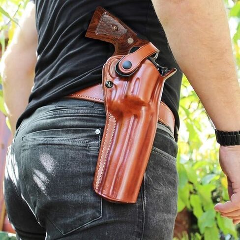 حافظة حزام جلدية بثلاث فتحات مع حزام الاحتفاظ يناسب Security Six 357 Magnum 6RD 6"، GP-100 .357 Magnum 6''، Python .357 Magnum 6'' برميل، رسم اليد اليمنى، اللون البني #1647# in Kuwait