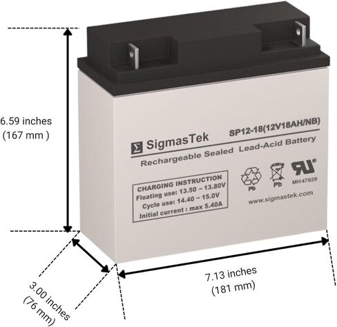 بطارية SigmasTek SP12-18NB - 12V 18AH NB SLA - متوافقة مع: APC RBC7 SUA48XLBP SUA24XLBP SUA5000RMT5U CURK7 CURK11 SUA2200XLT SUA3000 SUA2200 in Kuwait