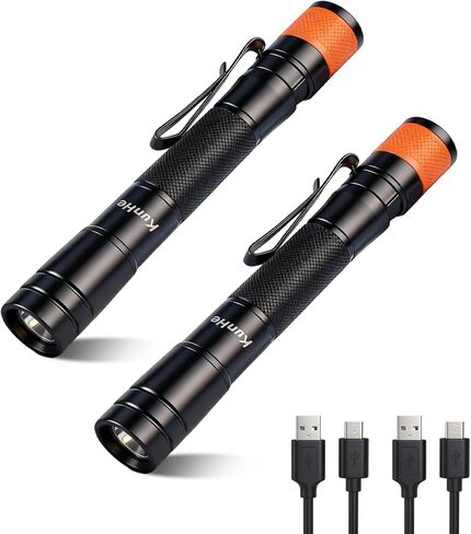 KunHe 180 Lumen LED مصباح يدوي محمول قابل لإعادة الشحن 2 حزمة جيب مقاوم للماء ضوء فلاش وضع واحد سهل الاستخدام مع مشبك مناسب للتفتيش والتخييم والاستخدام اليومي هدايا عيد الميلاد للرجال in Saudi Arabia