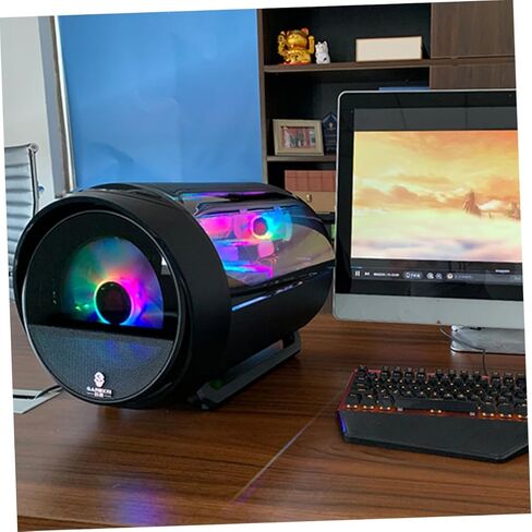 حافظة كمبيوتر تبريد المياه ذات زاوية واسعة دائرية باللون الأسود غير اللامع RGB للوحة الأم Matx، هيكل الكمبيوتر الشخصي لإعداد ألعاب المنزل والمكتب in Kuwait