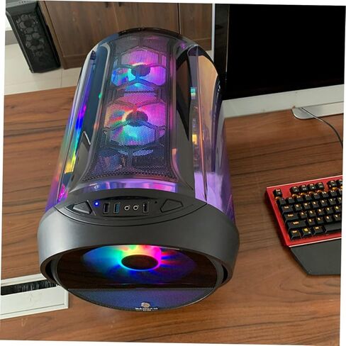 حافظة كمبيوتر تبريد المياه ذات زاوية واسعة دائرية باللون الأسود غير اللامع RGB للوحة الأم Matx، هيكل الكمبيوتر الشخصي لإعداد ألعاب المنزل والمكتب in Kuwait