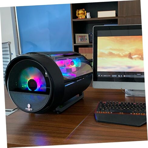 Housoutil Energetic Wide-View Round RGB Water Cooling Computer Case for Matx Motherboard, Black Gaming Desktop Chassis with Water Cooling Support for Home and Office Use in Kuwait