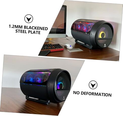 Housoutil Energetic Wide-View Round RGB Water Cooling Computer Case for Matx Motherboard, Black Gaming Desktop Chassis with Water Cooling Support for Home and Office Use in Kuwait