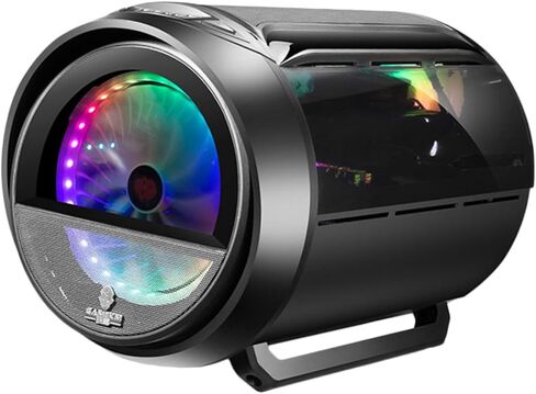 حافظة كمبيوتر الألعاب MERRYHAPY حاوية كمبيوتر مضيف Matx مع تبريد مياه RGB، هيكل كمبيوتر مستدير بانورامي لعشاق، الجزء الخارجي أسود، إعداد المكتب in Kuwait