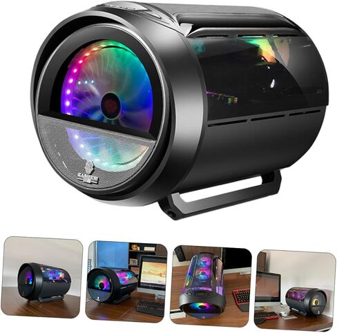 حافظة كمبيوتر الألعاب MERRYHAPY حاوية كمبيوتر مضيف Matx مع تبريد مياه RGB، هيكل كمبيوتر مستدير بانورامي لعشاق، الجزء الخارجي أسود، إعداد المكتب in Kuwait