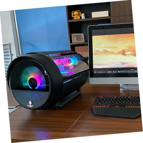 Gaming Computer Case Water Cooling Chassis with Panoramic Circular RGB Side Panel, Modified Host Computer Box for PC Enthusiasts, Black Full Tower for Custom Builds in Saudi Arabia
