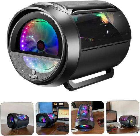 Gaming Computer Case Water Cooling Chassis with Panoramic Circular RGB Side Panel, Modified Host Computer Box for PC Enthusiasts, Black Full Tower for Custom Builds in Saudi Arabia