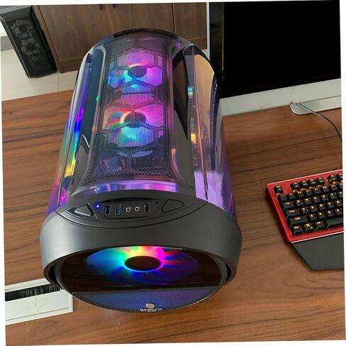 Gaming Computer Case Water Cooling Chassis with Panoramic Circular RGB Side Panel, Modified Host Computer Box for PC Enthusiasts, Black Full Tower for Custom Builds in Saudi Arabia