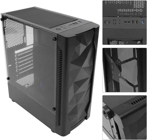 حقيبة كمبيوتر NUOBESTY ATX مع لوحة زجاجية مقواة كاملة الجانب، ودعم تبريد المياه، وهيكل سطح مكتب أسود للألعاب للاستخدام المكتبي والمنزلي in Kuwait