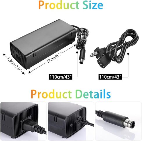 مصدر طاقة لجهاز Xbox 360 E، محول تيار متردد مع سلك طاقة لوحدة تحكم Microsoft Xbox 360 E، 100-240 فولت in Kuwait