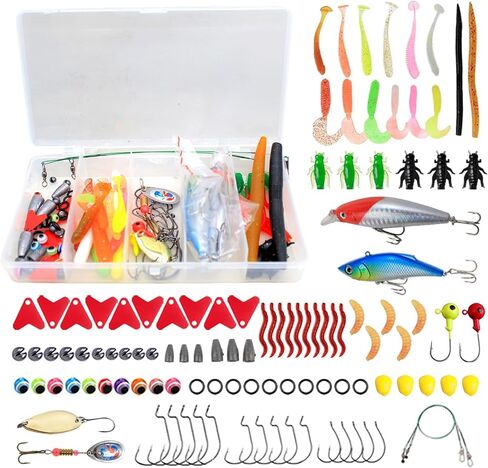 مجموعة طُعم صيد الأسماك لسمك السلمون المرقط في المياه العذبة والمياه المالحة - 99 قطعة/431 قطعة من صندوق أدوات مع ملاعق، ومواد بلاستيكية ناعمة، وطعوم دوارة، وطعوم مرفقية، وخطافات وصيد الأسماك in Kuwait