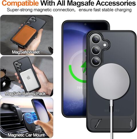 Magnetic for Samsung Galaxy S23 Case,[Compatible with MagSafe][Built-in Invisible Kickstand] [Military Grade Shockproof] Slim Translucent Matte Phone Case for Samsung Galaxy S23 6.1" in Kuwait