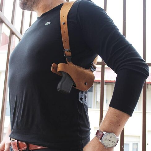 حافظة كتف من جلد الغزال الفاخر مع حامل مجلة واحد يناسب Walther PPK/S 3.3''BBL، رسم باليد اليمنى، لون طبيعي #1170# in Kuwait