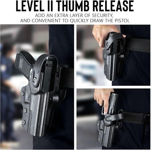 حافظة WARRIORLAND من المستوى 2 للخدمة Kydex متوافقة مع Glock 17/19 Gen 3-5 | غلوك 19x/44/45 | Glock 22/23/31/32 Gen 3 4، حلقة قابلة للتعديل تناسب عرض الحزام 1.5 بوصة - 2.0 بوصة، حافظة تحرير إبهام اليد اليمنى in Kuwait