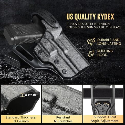 حافظة WARRIORLAND من المستوى 2 للخدمة Kydex متوافقة مع Glock 17/19 Gen 3-5 | غلوك 19x/44/45 | Glock 22/23/31/32 Gen 3 4، حلقة قابلة للتعديل تناسب عرض الحزام 1.5 بوصة - 2.0 بوصة، حافظة تحرير إبهام اليد اليمنى in Kuwait