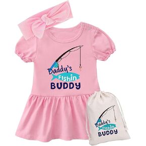 YSCULBUTOL Baby Twins Bodysuit Daddy's Fishing Buddy Newborn Girl Dress Toddler Outfits Sister Skirted Infant Romper in Saudi Arabia