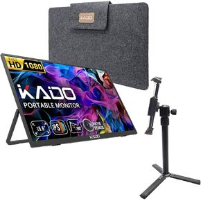 شاشة Kado المحمولة 15.6 بوصة FHD 1080p VESA/Clamp مجموعة حامل ثلاثي القوائم، شاشة ألعاب USB-C HDMI فائقة النحافة IPS مكبرات صوت مدمجة، شاشة خارجية لأجهزة الكمبيوتر المحمول والهاتف Mac Xbox PS4/PS5 Switch in Kuwait