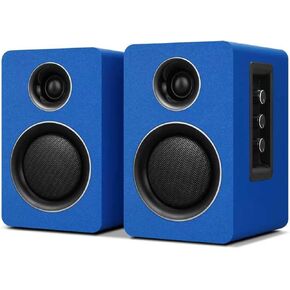 سماعات كمبيوتر للكمبيوتر المكتبي، مكبر صوت نشط على رف الكتب مع مكبر صوت من ألياف الكربون مقاس 3 بوصات ومكبر صوت بفيلم حريري، يدعم تقنية Bluetooth 5.3، ومدخل USB-C، ومدخل AUX/RCA لمشغل تسجيل التلفزيون - مجموعة ستيريو زرقاء in Kuwait