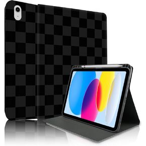 TopPerfekt Case for iPad 11th (A16) 11-inch 2025 / 10th Generation 10.9-inch 2022, Pencil Holder Anti Slip Shockproof for Kids, Female, Male, Plaid Cute Chic Checkered Series - Black in Saudi Arabia