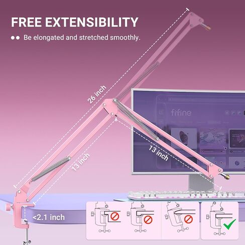 مجموعة ميكروفون كمبيوتر للألعاب من FIFINE مع ذراع بوم، ومجموعة ميكروفون USB مع مقبض كسب، وتحكم RGB، وحامل ذراع ميكروفون معدني للبث، Podcast-A8P+CS1P in Kuwait