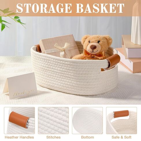 Valentine's Day Small Woven Basket with Gift Bag Ribbon Bow and Thank You Card 12"x 8"x 5" Gift Baskets Empty White Rope with Handles for Baby Nursery Room Shelf Storage Birthday in Saudi Arabia