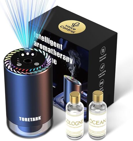 Smart Car Air Freshener Diffuser Voice Control with Starry Projection Light, 3 Adjustable Modes Intelligent Aromatherapy for Essential Oil, Smart Auto On/Off, Voice Edition (Cologne + Ocean) in Saudi Arabia