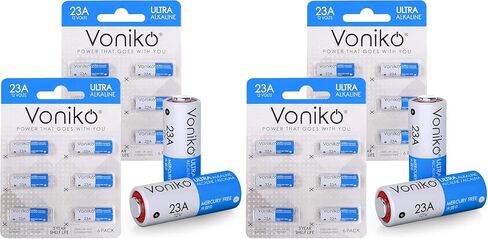 بطارية Voniko القلوية 23A - بطاريات Ultra 23A (6 عبوات) - بطارية طويلة الأمد 12 فولت A23 لأجراس الباب وجهاز التحكم عن بعد in Kuwait