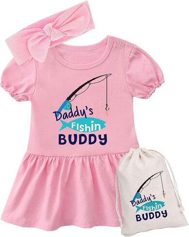 YSCULBUTOL Baby Twins Bodysuit Daddy's Fishing Buddy Newborn Girl Dress Toddler Outfits Sister Skirted Infant Romper in Saudi Arabia