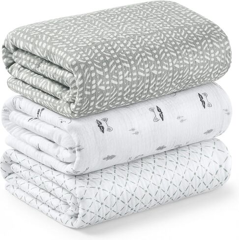 3-Pack Muslin Swaddle Blankets for Newborns Boy,Girl – 47x47 Large Cotton Muslin Baby Blanket, Nursery Swaddling, Neutral, Soft, Breathable, Light Infant Baby Receiving Cover (Flora Vale, Regular) in Saudi Arabia
