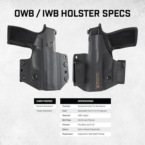 Kydex Holster - حمل OWB وIWB مع مشابك قابلة للعكس، غير قابلة للتعديل والاحتفاظ - أكثر من 200 طراز متاح، Glock، Sig Sauer، CZ، FN، Smith & Wesson، Springfield، TTI والمزيد in Saudi Arabia