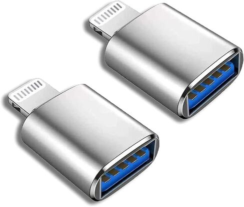كابل محول Lightning إلى USB 3.0 أنثى OTG، 2 كابل مزامنة بيانات لهاتف iPhone 13/12/11/XR/X/XS/8/7، متوافق مع قارئ البطاقات، محرك فلاش، ماوس، لوحة مفاتيح MIDI (فضي) in Kuwait