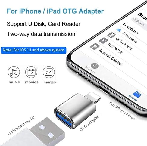 كابل محول Lightning إلى USB 3.0 أنثى OTG، 2 كابل مزامنة بيانات لهاتف iPhone 13/12/11/XR/X/XS/8/7، متوافق مع قارئ البطاقات، محرك فلاش، ماوس، لوحة مفاتيح MIDI (فضي) in Kuwait