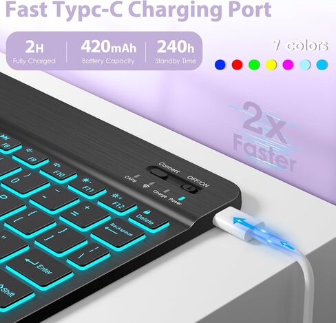حافظة DTTO لجهاز iPad 11th (A16)/ الجيل العاشر مع لوحة مفاتيح (2025/2022)، غطاء جلدي قابل للفصل بإضاءة خلفية لاسلكية بـ 7 ألوان مع حامل قلم رصاص وجيب، أرجواني in Kuwait