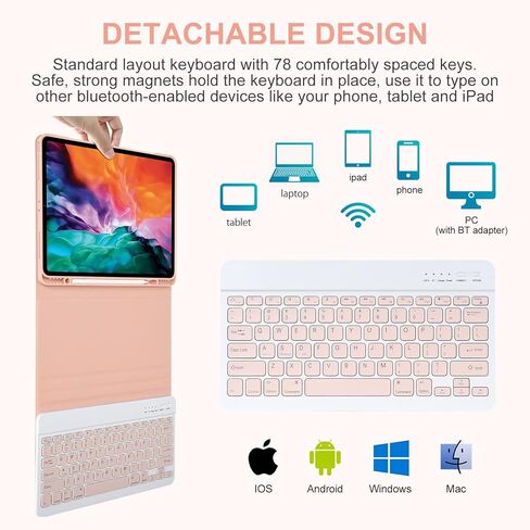 Keyboard Case for iPad Air 13 inch(M3 2025/M2 2024) & iPro 12.9 Case with Keyboard- 7 Colors Backlit, Detachable Folio Keyboard Cover for iPad Pro 12.9 (6th, 5th, 4th, 3rd gen) (Champagne) in Saudi Arabia