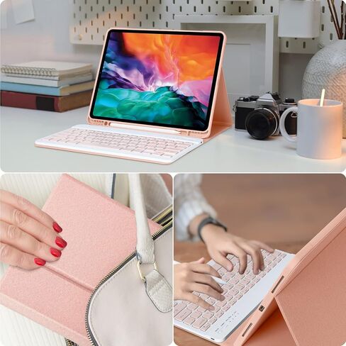 Keyboard Case for iPad Air 13 inch(M3 2025/M2 2024) & iPro 12.9 Case with Keyboard- 7 Colors Backlit, Detachable Folio Keyboard Cover for iPad Pro 12.9 (6th, 5th, 4th, 3rd gen) (Champagne) in Saudi Arabia