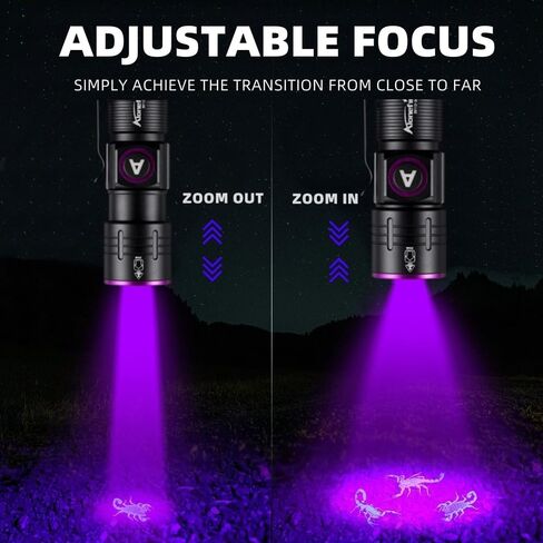 ALONEFIRE SV112 Mini 365nm UV مصباح يدوي USB قابل لإعادة الشحن Zoom Woods Lamp كاشف المال ضوء أسود للكشف عن بول الحيوانات الأليفة، العقرب، صيد الأسماك، المعادن، الصخور مع بطارية مدمجة in Kuwait