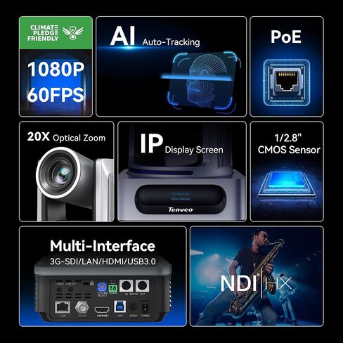 حزمة/أطقم Tenveo PTZ - 20X AI Auto Tracking NDI PTZ Camera (*3) مع SDI/HDMI/USB3.0/LAN(PoE)، وحدة تحكم NDI بشاشات LCD رباعية مقاس 7 بوصات، ومحول فيديو 4K HDMI + SDI و8 منافذ Gigabit PoE in Saudi Arabia