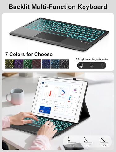 Touch Keyboard Case for iPad Pro 12.9 1st 2015/2nd 2017 Generation Case with Trackpad, Detachable Keypad for iPad Pro 12.9in Old Model: A1670/A1671/A1584/A1652 Cover Folio with Colors Backlight, Black in Saudi Arabia