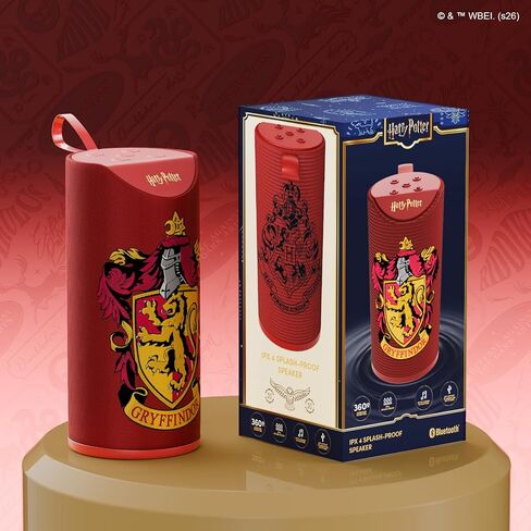 Harry Potter Gryffindor Wireless Bluetooth Speaker, IPX4 Water Resistant, 3 Hr Playtime, FM Radio + SD Slot, Officially Licensed | Harry Potter Gifts for Women, Men, Kids & All Fans of Gryffindor in Kuwait