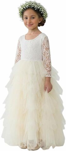 2Bunnies Girl Peony Lace Back A-Line Tiered Tutu Tulle Party Flower Girl Dress in Saudi Arabia