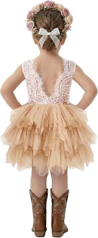 2Bunnies Girl Peony Lace Back A-Line Tiered Tutu Tulle Party Flower Girl Dress in Saudi Arabia