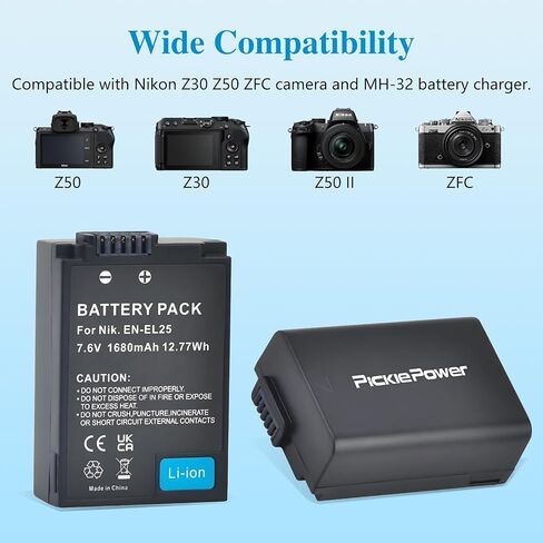 بطارية EN-EL25 EN-EL25A، عبوتان بطارية 1600 مللي أمبير في الساعة وشاحن شاشة LED لكاميرا Nikon Z30، Z50، ZFC، شاحن MH-32 in Saudi Arabia