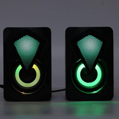 مكبر صوت X2 صغير لسطح المكتب، مصابيح LED ملونة RGB ومكبرات صوت محمولة تعمل بمنفذ USB مع مدخل Aux 3.5 مم، لأجهزة الكمبيوتر المحمول والكمبيوتر اللوحي والألعاب المنزلية والمكتب in Kuwait