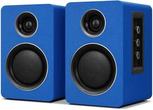 سماعات كمبيوتر للكمبيوتر المكتبي، مكبر صوت نشط على رف الكتب مع مكبر صوت من ألياف الكربون مقاس 3 بوصات ومكبر صوت بفيلم حريري، يدعم تقنية Bluetooth 5.3، ومدخل USB-C، ومدخل AUX/RCA لمشغل تسجيل التلفزيون - مجموعة ستيريو زرقاء in Kuwait