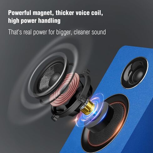 سماعات كمبيوتر للكمبيوتر المكتبي، مكبر صوت نشط على رف الكتب مع مكبر صوت من ألياف الكربون مقاس 3 بوصات ومكبر صوت بفيلم حريري، يدعم تقنية Bluetooth 5.3، ومدخل USB-C، ومدخل AUX/RCA لمشغل تسجيل التلفزيون - مجموعة ستيريو زرقاء in Kuwait