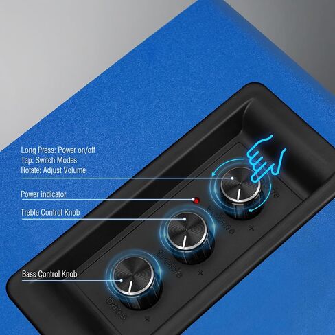 سماعات كمبيوتر للكمبيوتر المكتبي، مكبر صوت نشط على رف الكتب مع مكبر صوت من ألياف الكربون مقاس 3 بوصات ومكبر صوت بفيلم حريري، يدعم تقنية Bluetooth 5.3، ومدخل USB-C، ومدخل AUX/RCA لمشغل تسجيل التلفزيون - مجموعة ستيريو زرقاء in Kuwait